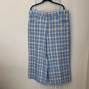 Zara Blue and White Plaid Wide-Leg Pants